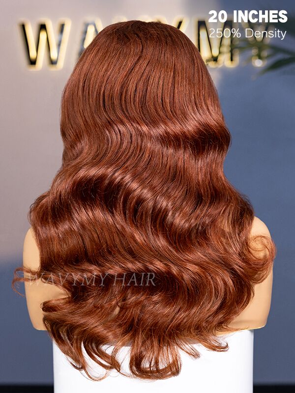 250 density 20 inch 7x5 lace opper brown body wave glueless wig back view