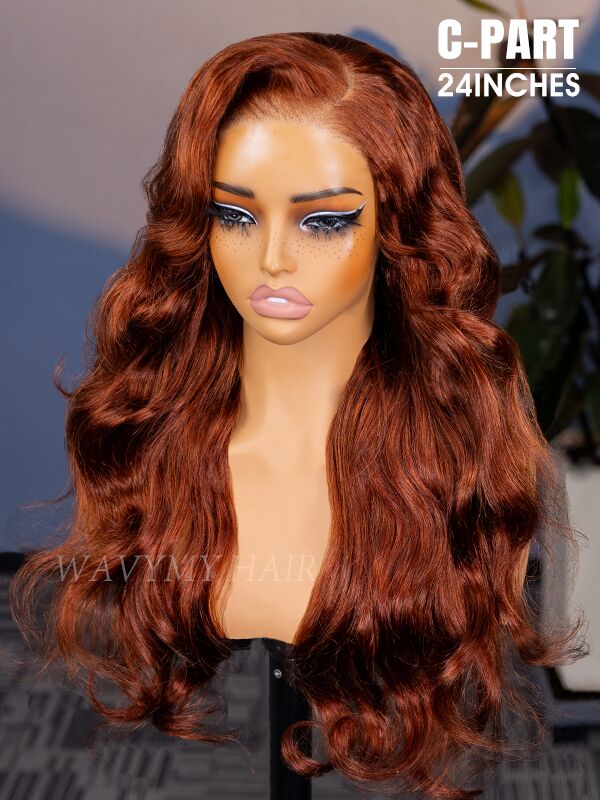 24 inch c part 7x5 lace copper brown body wave wear go glueless wigs