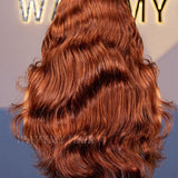 24 inch 7x5 lace copper brown body wave glueless wig back view