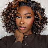 Wavymy Copper Highlight / Natural Black Bouncy Curly Wig 7x5 Lace Wear Go Glueless Wig 180% Density