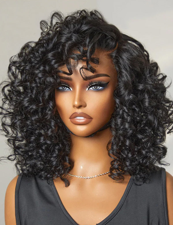 Wavymy Copper Highlight / Natural Black Bouncy Curly Wig 7x5 Lace Wear Go Glueless Wig 180% Density