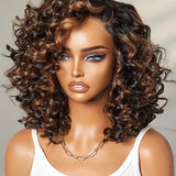 Wavymy Copper Highlight / Natural Black Bouncy Curly Wig 7x5 Lace Wear Go Glueless Wig 180% Density