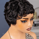 Wavymy Curly Pixie Wig Pre-styled Wig Human Hair Machine Made Short Pixie