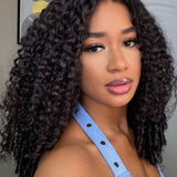 Wavymy Curly Texture Wig with Finger Coil Ends 7x5 Lace Closure Wig Pre-Bleached Wear & Go Glueless Wig 180% Density
