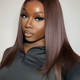 Wavymy Darkest Brown Color Bob Lace Wig Wear Go Glueless Short Straight Bob Wigs 180% Density