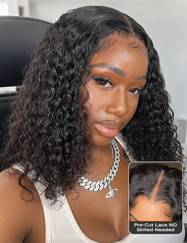Wavymy Deep Wave Bob Wig Wear & Go Dome Cap Glueless 7x5 Lace Wig Pre-everything Human Hair 180% Density