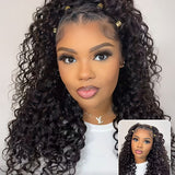 Wavymy Drawstring Braid Half Wig Water Wave Upgrade No Lace No Glue Human Hair Wigs 180% Density