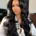 curtain bangs body wave layered wig