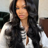 curtain bangs body wave layered wig