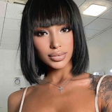 Flash Sale Wavymy Glueless Straight Wig With Bangs Short Bob Human Hair Machine Made Wig 180% Density