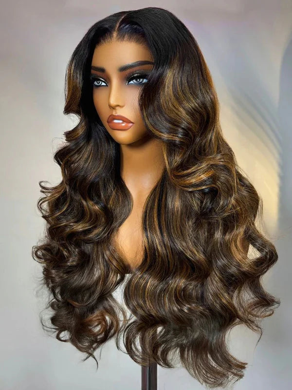 human hair highlight balayage body wave pre everything glueless lace wigs