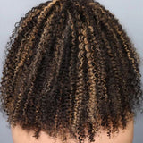 Wavymy Highlight Brown Kinky Curly Drawstring Half Wig Upgrade No Lace No Glue Human Hair Wigs