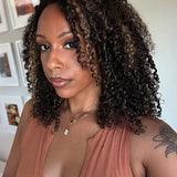 Wavymy Highlight Brown Kinky Curly Drawstring Half Wig Upgrade No Lace No Glue Human Hair Wigs