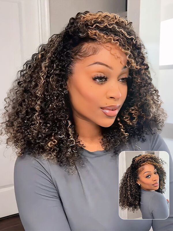 Highlight Brown Kinky Curly Half Wig