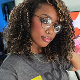 Wavymy Highlight Brown Kinky Curly Drawstring Half Wig Upgrade No Lace No Glue Human Hair Wigs