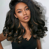 Wavymy Highlight Kinky Straight Layered Wave Wig 7x5 Lace Wear Go Dome Cap Glueless Wig 180% Density