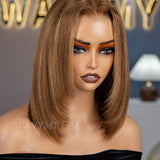 Wavymy Highlight Yaki Straight Layered Cut Bob Wig 9x6 T-Part Lace Wear Go Glueless Wigs 180% Density