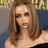 Wavymy Highlight Yaki Straight Layered Cut Bob Wig 9x6 T-Part Lace Wear Go Glueless Wigs 180% Density