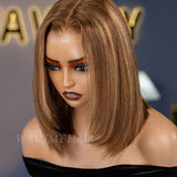 Wavymy Highlight Yaki Straight Layered Cut Bob Wig 9x6 T-Part Lace Wear Go Glueless Wigs 180% Density