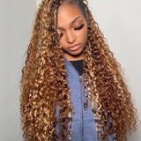 Wavymy Honey Blonde Highlight Burmese Curly Feather Crochet Hair Miracle Knots Human Hair Extension