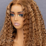 Wavymy Honey Blonde Light Highlight Wear Go Glueless Water Wave Wig 7x5 Pre-cut Pre-plucked Bleached Knots Wig 100% Human Hair