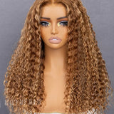 Wavymy Honey Blonde Light Highlight Wear Go Glueless Water Wave Wig 7x5 Pre-cut Pre-plucked Bleached Knots Wig 100% Human Hair