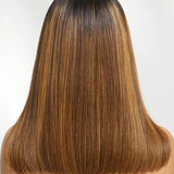 Wavymy Honey Brown Highlight Bob Wig with Dark Roots Wear Go Glueless 7x5 Lace Wig 100% Human Hair 180% Density