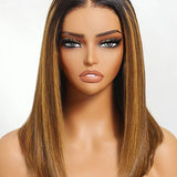 Wavymy Honey Brown Highlight Bob Wig with Dark Roots Wear Go Glueless 7x5 Lace Wig 100% Human Hair 180% Density