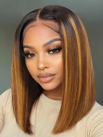 honey brown highlight glueless bob wigs