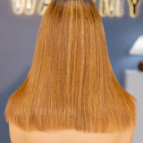Wavymy Honey Brown Highlight Bob Wig with Dark Roots Wear Go Glueless 7x5 Lace Wig 100% Human Hair 180% Density
