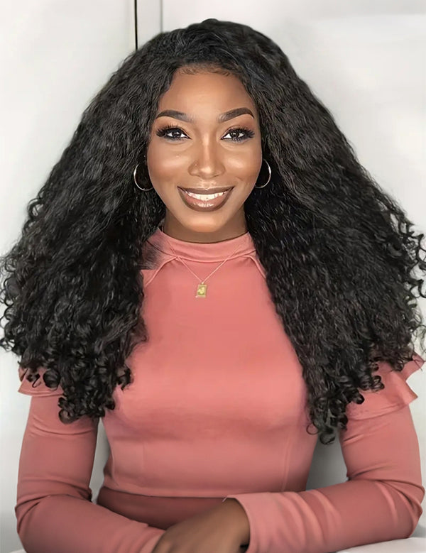 glueless kinky straight half wig with spiral curly ends