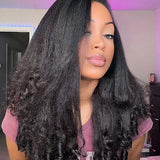 Wavymy Kinky Straight Half Wig with Spiral Curly Ends Beginner Friendly No Lace No Glue Human Hair 180% Density