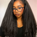 Wavymy Kinky Straight Half Wig with Spiral Curly Ends Beginner Friendly No Lace No Glue Human Hair 180% Density