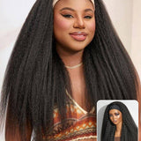 Wavymy Kinky Straight Headband Wig Pre-attached Scarf Natural Color Glueless Wig Human Hair 180% Density