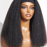 Wavymy Kinky Straight Headband Wig Pre-attached Scarf Natural Color Glueless Wig Human Hair 180% Density