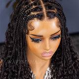 Wavymy Knotless Boho Curls Braided Natural Scalp Wig 13x6 Max Lace Frontal Wig Drawstring Wear & Go Wigs Dome Cap Glueless Wigs 180% Density