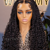 Wavymy Knotless Boho Curls Braided Natural Scalp Wig 13x6 Max Lace Frontal Wig Drawstring Wear & Go Wigs Dome Cap Glueless Wigs 180% Density