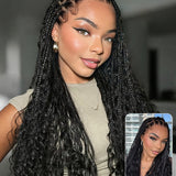 Wavymy Knotless Boho Curls Braided Natural Scalp Wig 13x6 Max Lace Frontal Wig Drawstring Wear & Go Wigs Dome Cap Glueless Wigs 180% Density