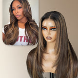 Wavymy Layered Cut Balayage Highlight Wear Go Glueless 7x5 Lace Pre-Bleached Straight Wigs Pre-pluck 180% Density Human Hair Wigs
