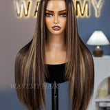 Wavymy Layered Cut Balayage Highlight Wear Go Glueless 7x5 Lace Pre-Bleached Straight Wigs Pre-pluck 180% Density Human Hair Wigs