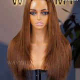 Wavymy Layered Cut Chestnut Brown Wear Go Wigs 180% Density Straight 6x4 Lace Closure Wigs 100% Human Hair