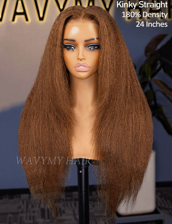 Wavymy Layered Cut Chestnut Brown Wear Go Wigs 180% Density Straight 6x4 Lace Closure Wigs 100% Human Hair