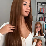 Wavymy Layered Cut Chestnut Brown Wear Go Wigs 180% Density Straight 6x4 Lace Closure Wigs 100% Human Hair