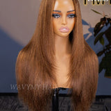 Wavymy Layered Cut Chestnut Brown Wear Go Wigs 180% Density Straight 6x4 Lace Closure Wigs 100% Human Hair