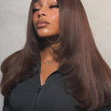 Wavymy Layered Cut Chocolate Brown Wear Go Wigs Straight 7x5 Lace Closure Wigs 100% Human Hair