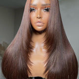 Wavymy Layered Cut Chocolate Brown Wear Go Wigs Straight 7x5 Lace Closure Wigs 100% Human Hair