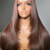 Wavymy Layered Cut Chocolate Brown Wear Go Wigs Straight 7x5 Lace Closure Wigs 100% Human Hair