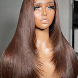 Wavymy Layered Cut Chocolate Brown Wear Go Wigs Straight 7x5 Lace Closure Wigs 100% Human Hair