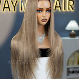 Wavymy Layered Cut Ombre Ash Blonde Hair with Brown Root Straight Hair 7x5 Lace Wear Go Glueless Wig 180% Density