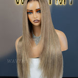 Wavymy Layered Cut Ombre Ash Blonde Hair with Brown Root Straight Hair 7x5 Lace Wear Go Glueless Wig 180% Density